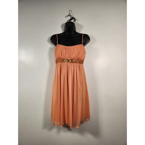 City Triangles Dresses & Skirts - CITY TRIANGLES Chiffon Knee Length Fit Flare Cocktail Dress Women L Orange FLAWS